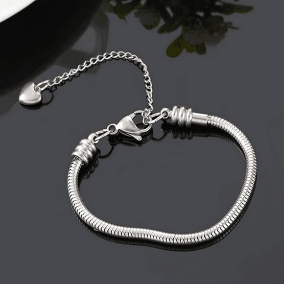 Women European Charm Bracelet Stainless Steel 3mm Snake Chain Bracelet Fits Char - Picture 4 of 4